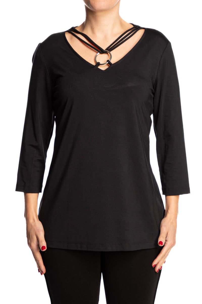 Women's Tops Black Neckline Detail – XX Large Sizes - Quality Made in Canada - Yvonne Marie
