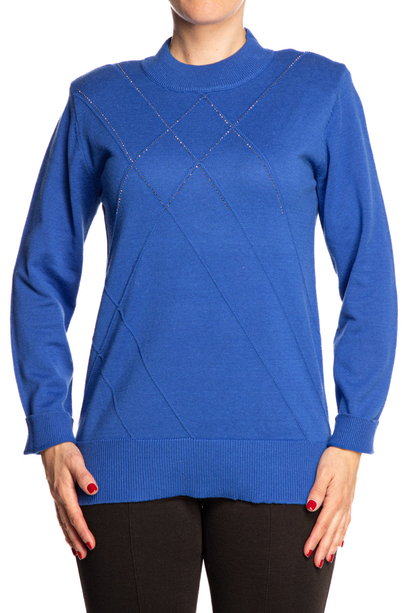 Women's Mocknec Royal Blue Sweater Available in XLarge Sizes - Yvonne Marie