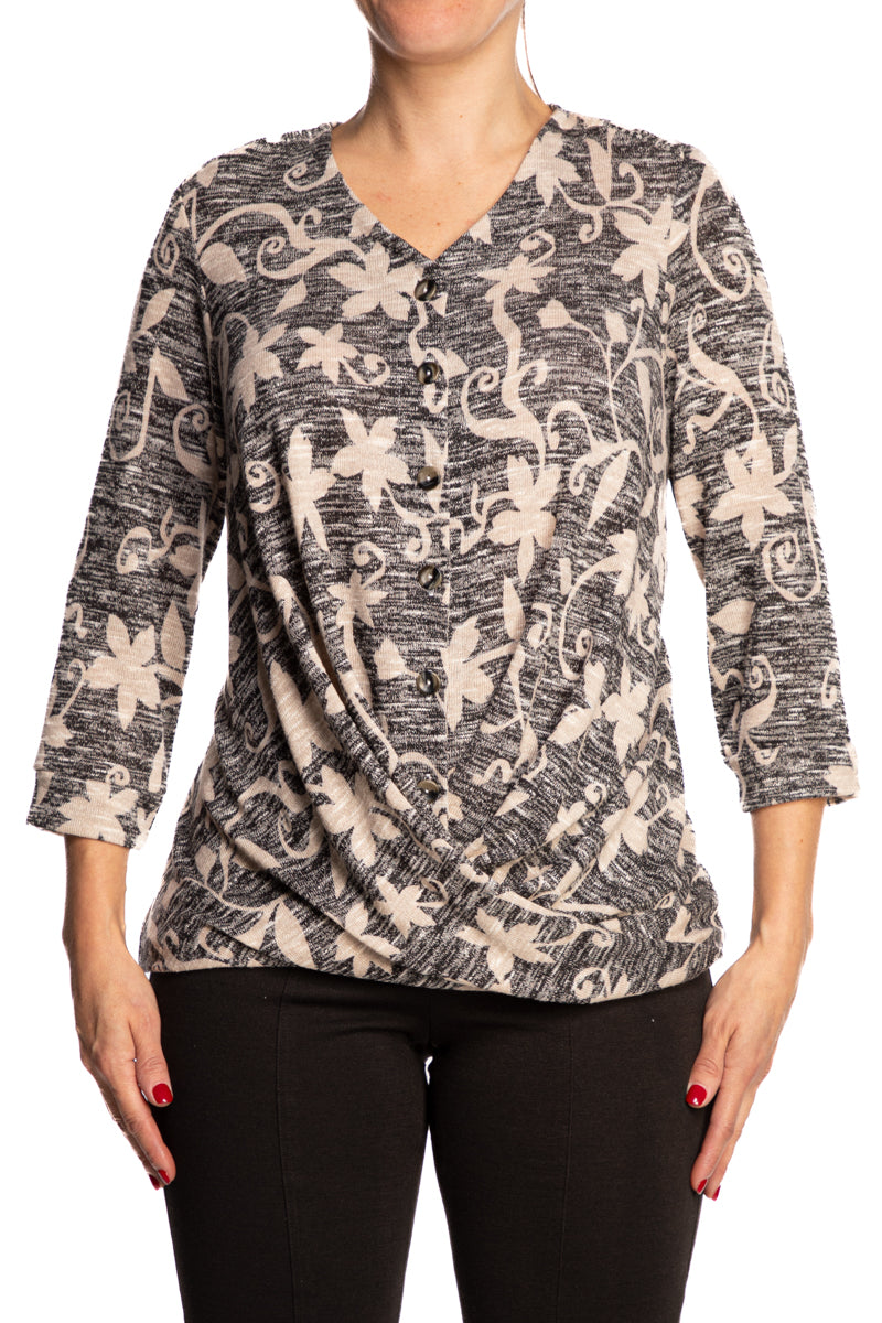 Women's Top Tan and Black Print On Sale Made in Canada - Yvonne Marie