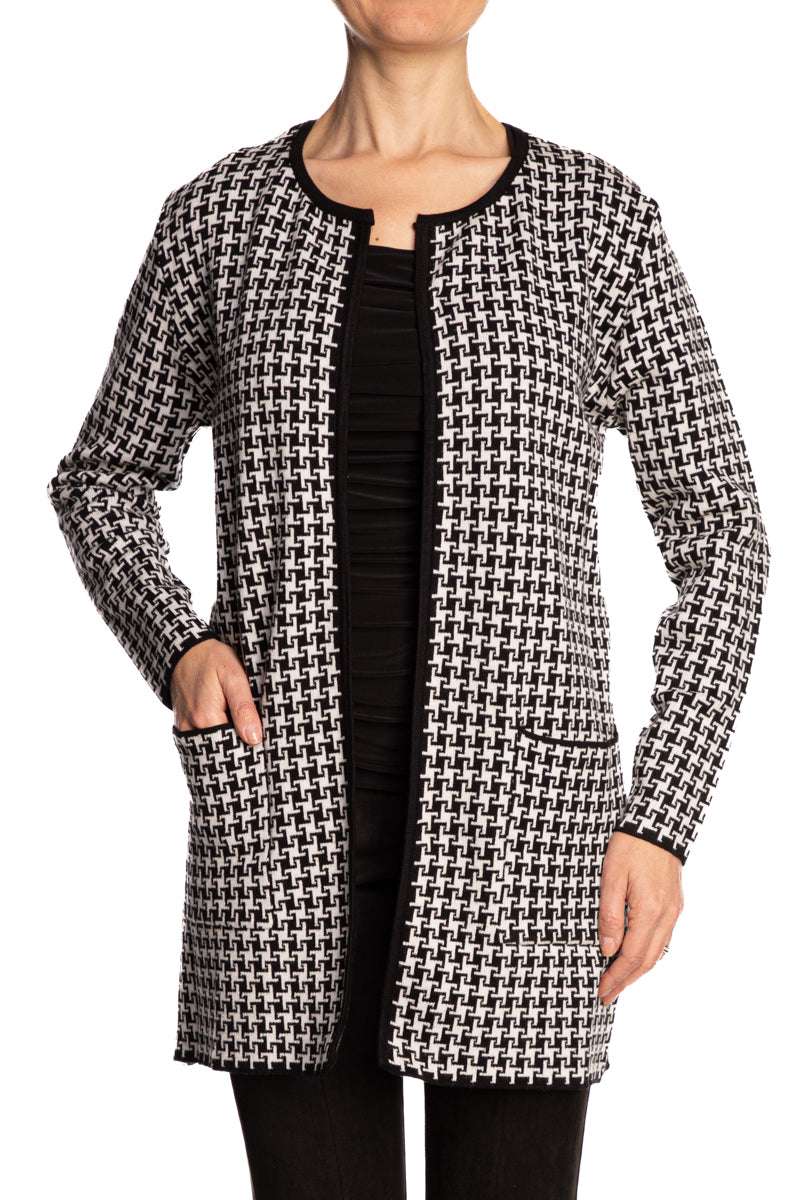 Women's Long Cardigan Houndstooth Plaid Classic Design - XX Large Sizes - Yvonne Marie
