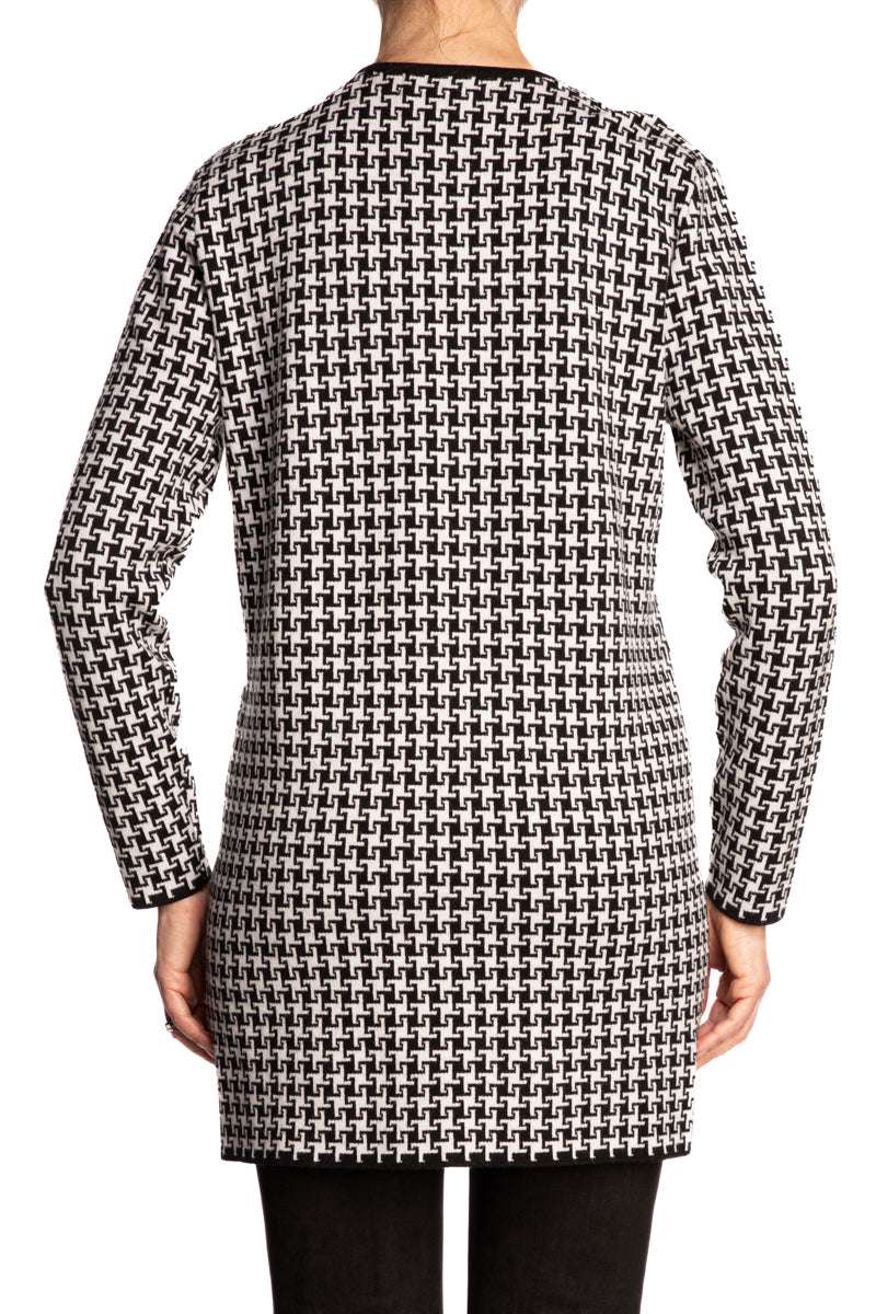 Women's Long Cardigan Houndstooth Plaid Classic Design - XX Large Sizes - Yvonne Marie