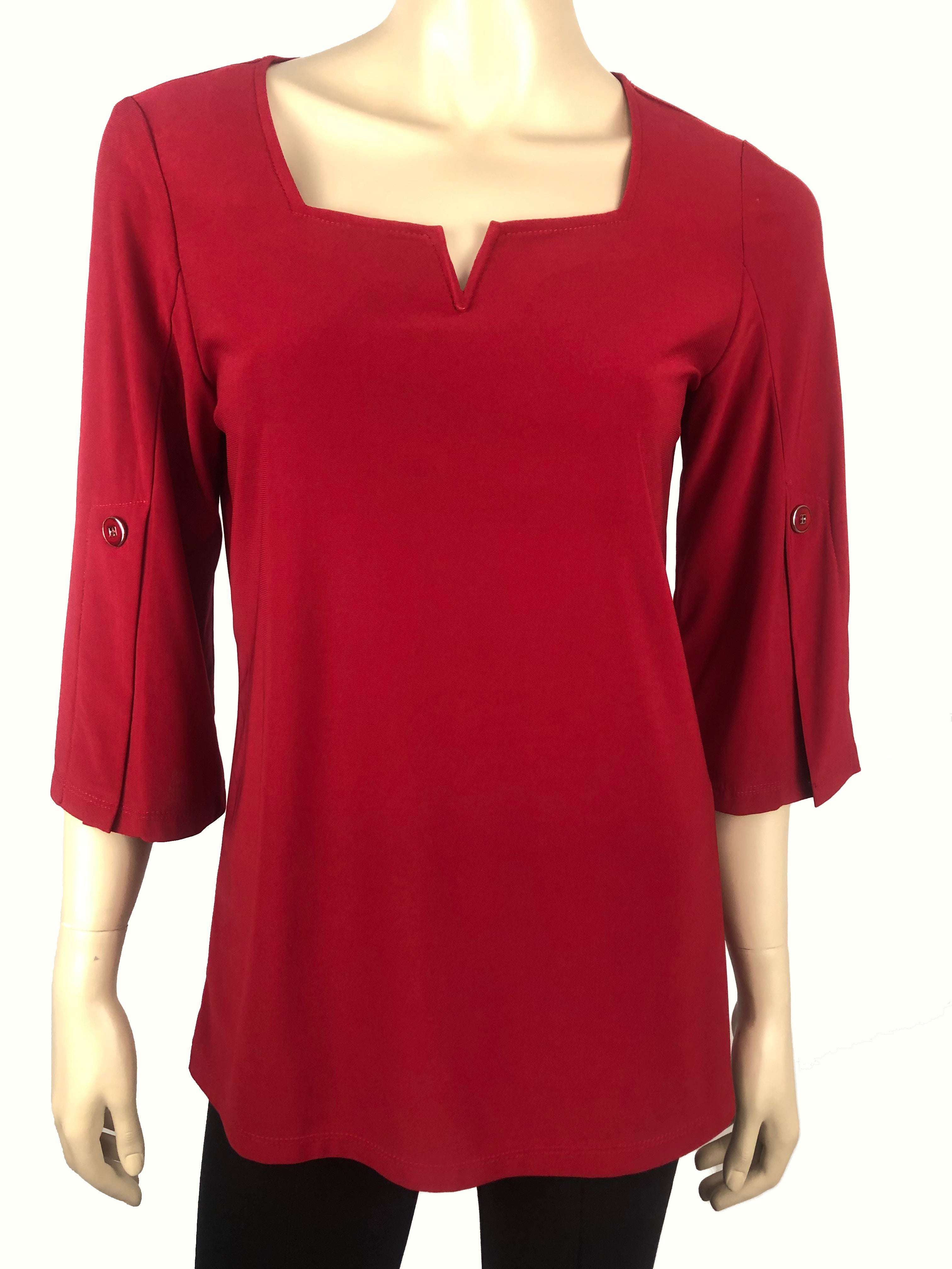 Women's Red Top Stunning Neckline with Sleeve Detail Quality fabric Made in Canada - Yvonne Marie - Yvonne Marie