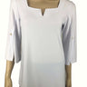 Women's White Top Elegant Neckline Flowing Sleeves Quality Stretch Fabric Made in Canada - Yvonne Marie - Yvonne Marie