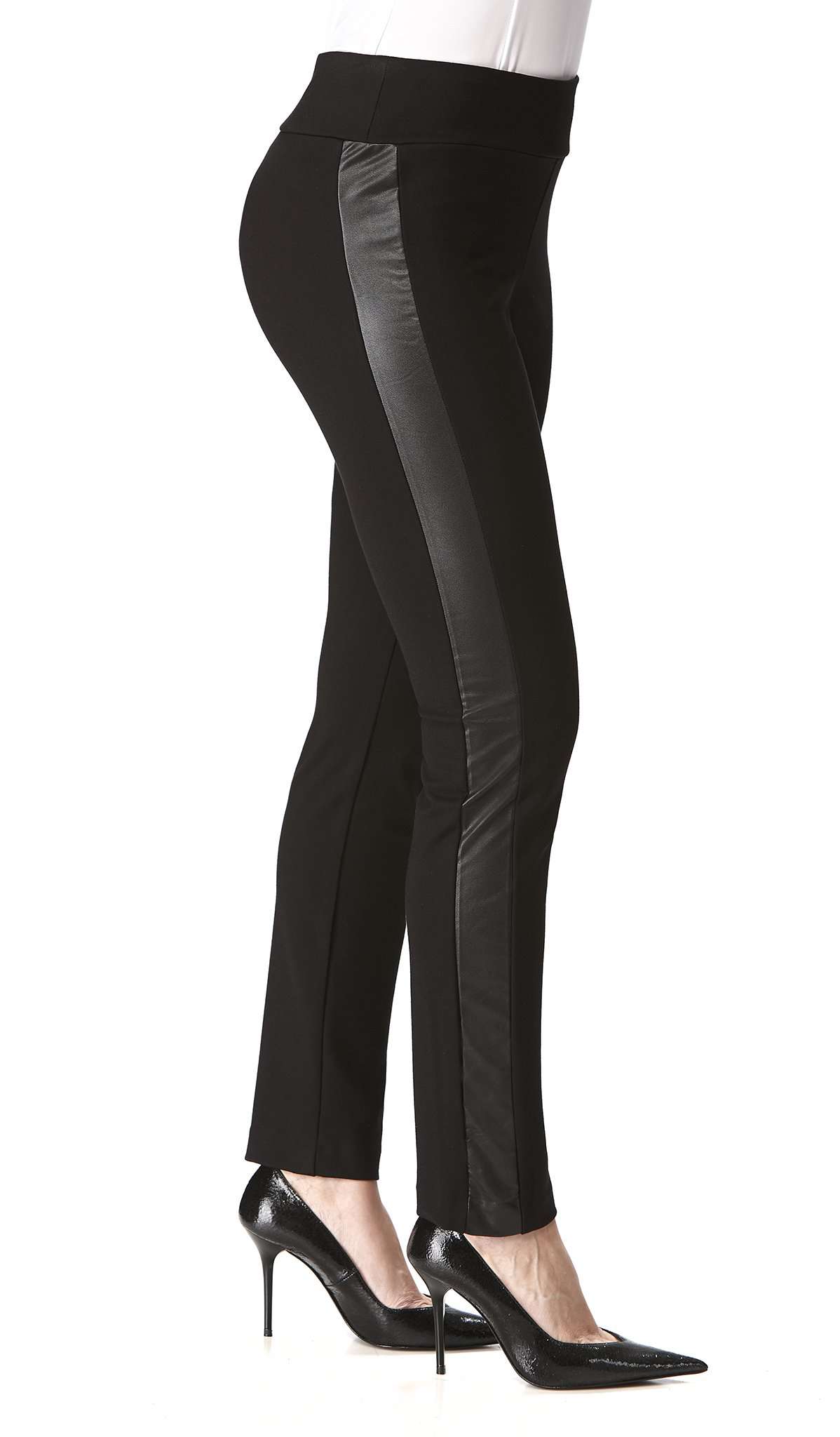 Wholesale Cool Women Black Solid Imitation Leather Long Pant