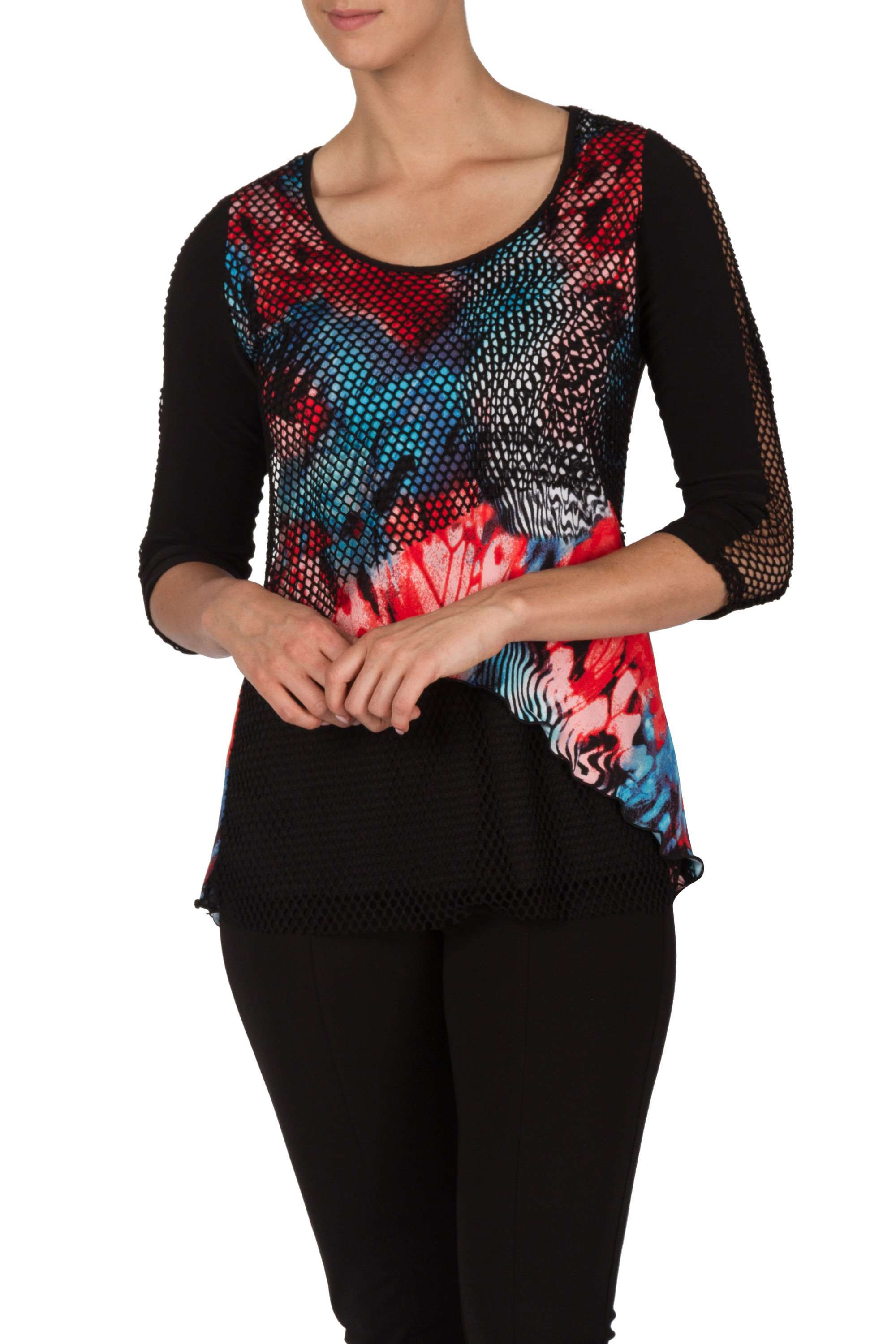 Women's Tops on Sale Canada XLARGE Sizes Black Multi Color Print with Cool Mesh Made in Canada Now 50 Off - Yvonne Marie - Yvonne Marie