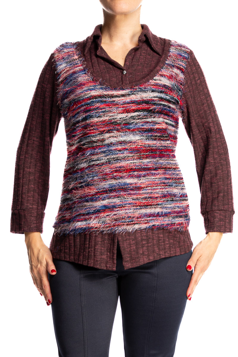 Women's Top Red and Blue Fooler Style QUality Stretch Fabric Made in Cnanda - Yvonne Marie