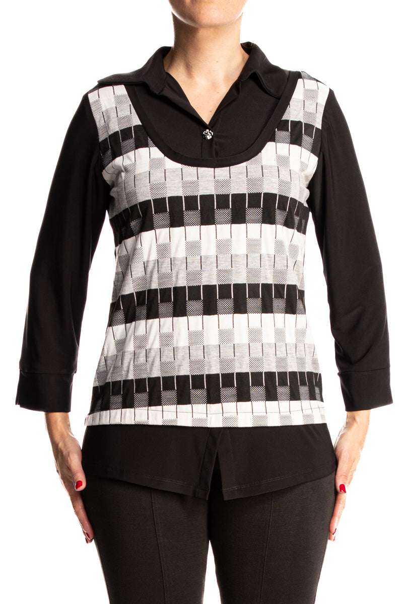 Women's Top Black and White Fooler Style Quality Stretch Fabric - Made in Canada - Yvonne Marie