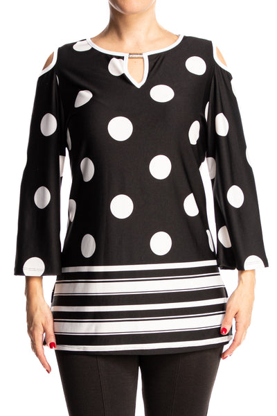 Womon's Tunic Top Black and White Dot Made in Canada Yvonne Marie Designer