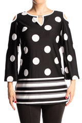 Womon's Tunic Top Black and White Dot Made in Canada - Yvonne Marie