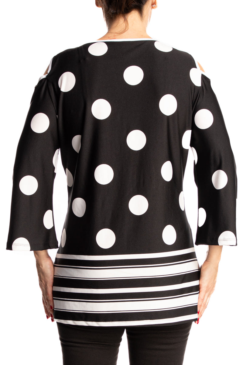 Womon's Tunic Top Black and White Dot Made in Canada - Yvonne Marie