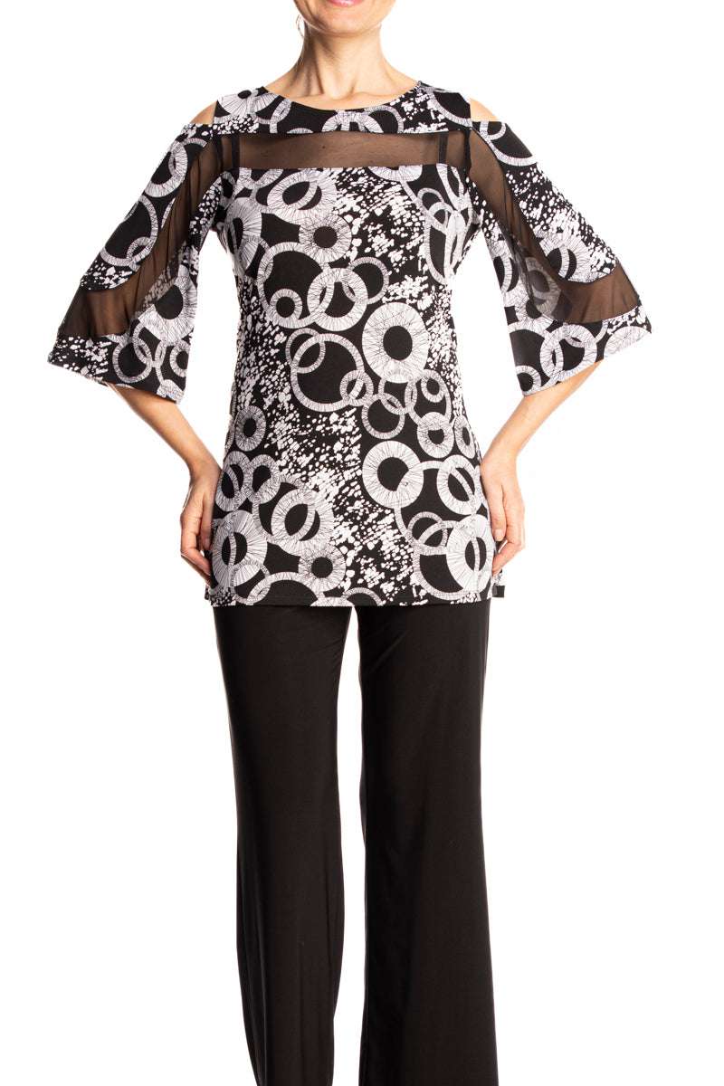 Women's Tops Black and White Print Flattering Design X-Large Size - Made in Canada - Yvonne Marie