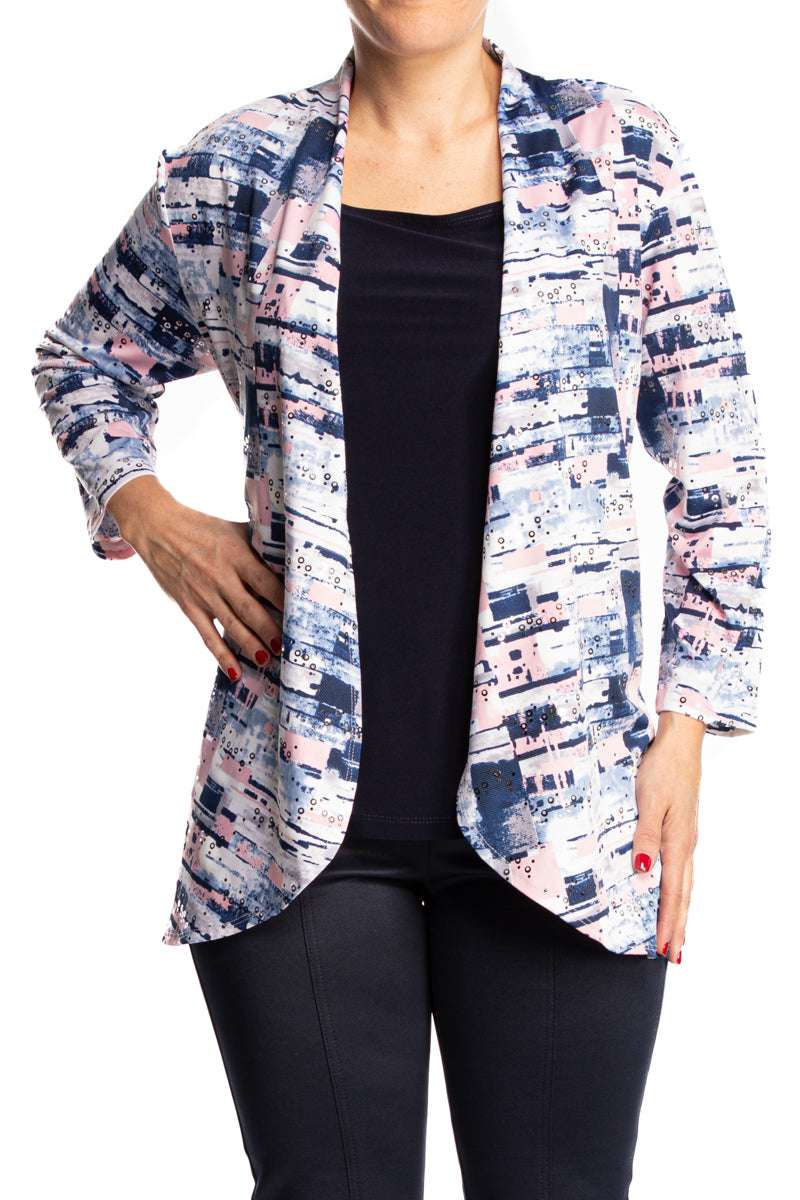Women's Cardigan Blue and Pink with a Touch of Glitter Made in Canada - Yvonne Marie