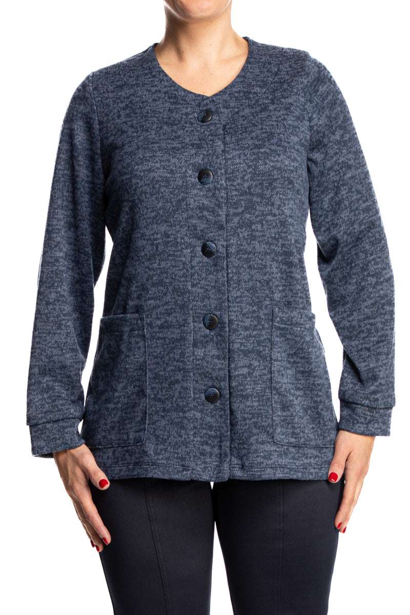 Women's Navy Cardigan Button Front with Pockets Made in Canada - Yvonne Marie