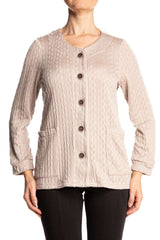 Women's Tan Cardigan Cotton Blend Fabric Button Front with Pockets Made in Canada - Yvonne Marie