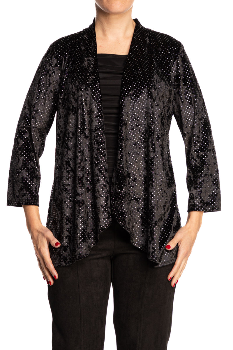 Women's Black Velvet Jacket Quality Stretch Fabric - Made in Canada - Yvonne Marie - Yvonne Marie