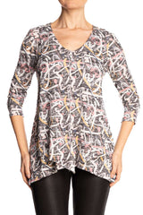 Women's Tops Large Size Flattering Fit Longer Length - Soft Pink Multi Fabric - Made in Canada - Yvonne Marie