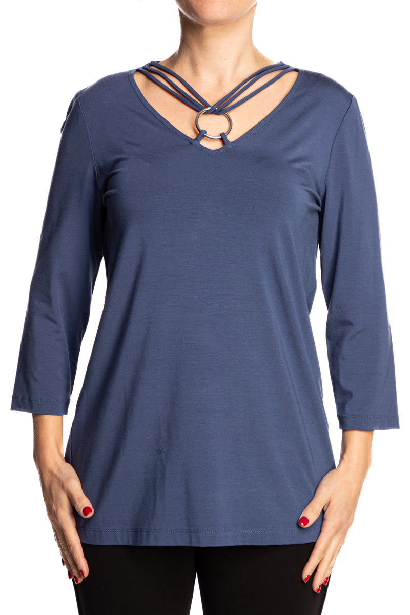 Women's Top Blue with Amazing Neckline Detail – Xtra Large Sizes - Quality Made in Canada - Yvonne Marie