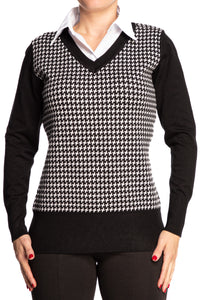Women's Sweater Glencheck Plaid with White Collar - Quality Classic Design - Yvonne Marie