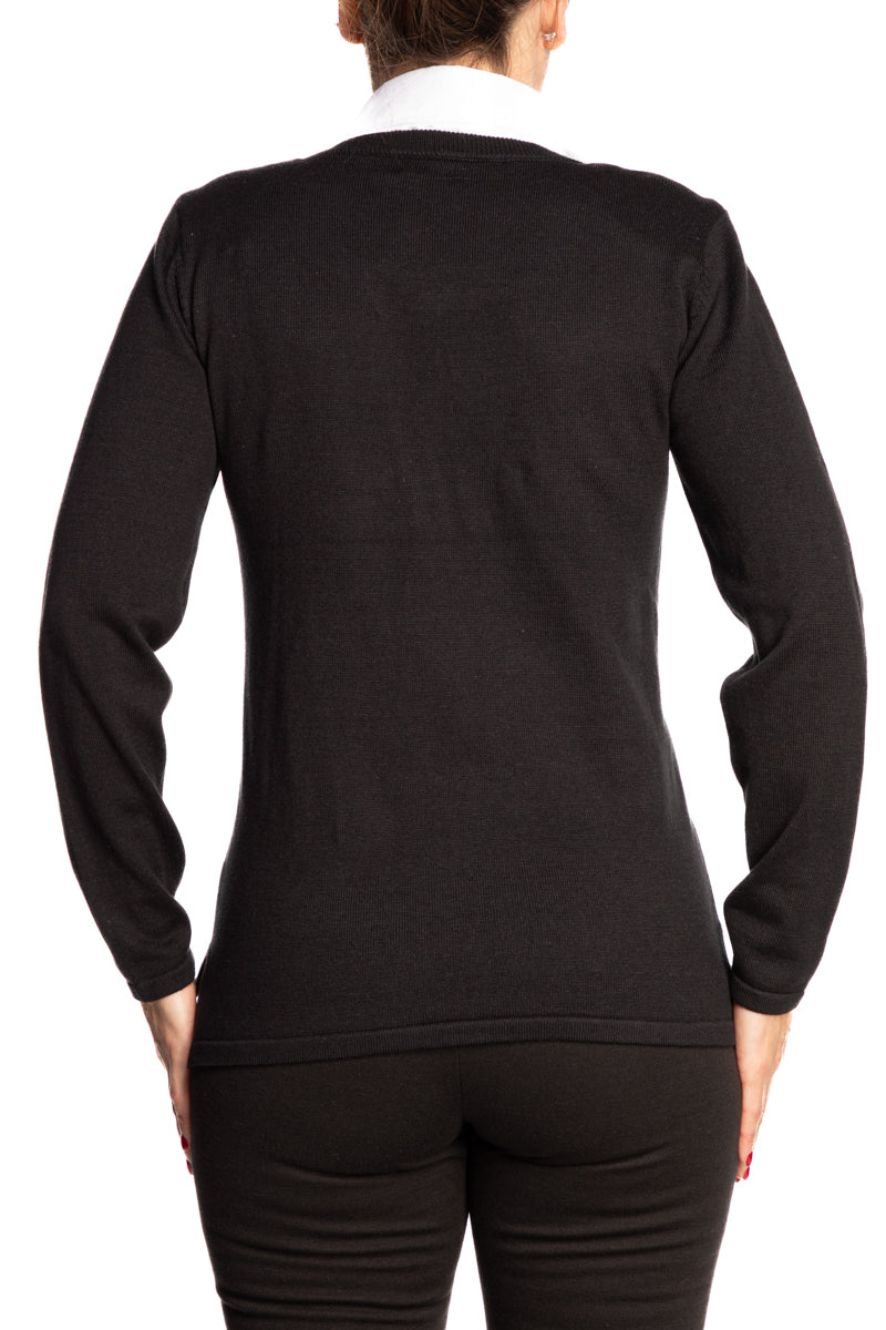 Women's Sweater Black with White Collar Touch of Glitter - Sizes up to XX Large - Yvonne Marie