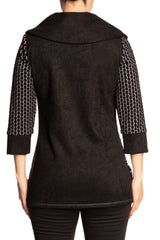 Women's Sweater Black Cool Neck with Button Front Detail - Made in Canada - Yvonne Marie