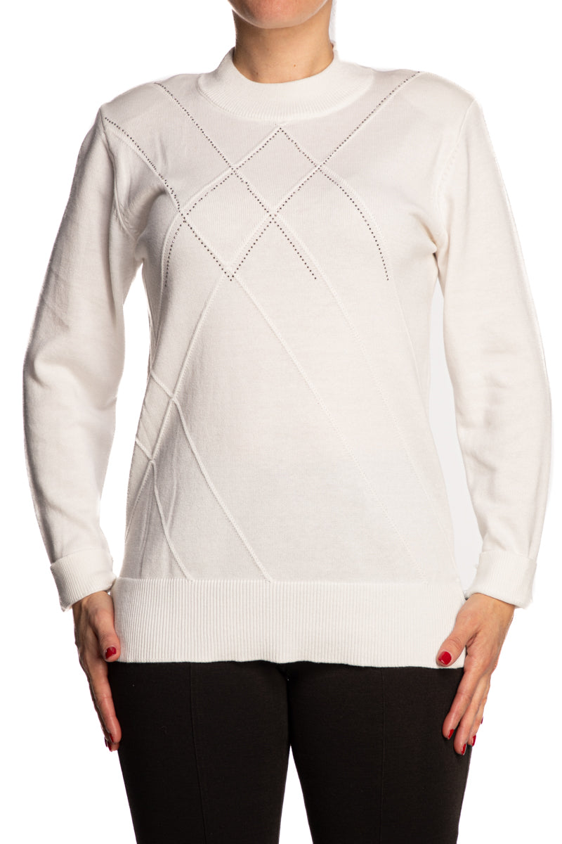 Women's Mock Neck White Sweater - Quality Knit Fabric - XLarge Sizes - Yvonne Marie