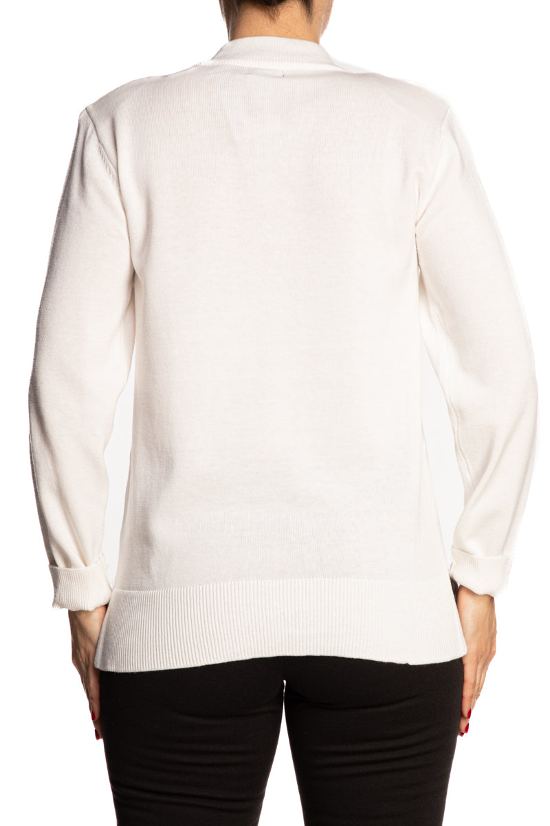 Women's Mock Neck White Sweater - Quality Knit Fabric - XLarge Sizes - Yvonne Marie