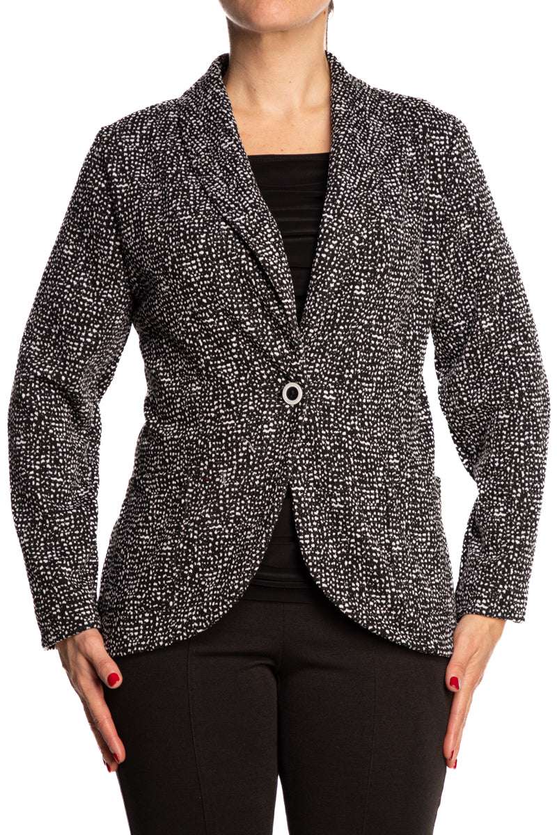 Women's Jackets Black Blazer Elegant Dot Fabric - Quality Made in Canada - Yvonne Marie Boutiques - Yvonne Marie