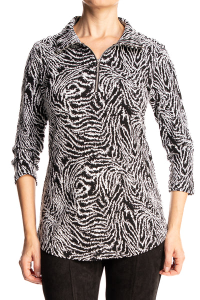 Women's Top Black And White Zip Front Amazing Top Limited EDITION DESIGNER YVONNE MARIE MADE IN CANADA SHOP NOW