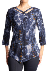 Women's Tops Denim Print with Fancy Neckline X Large Sizes – Made in Canada - Yvonne Marie