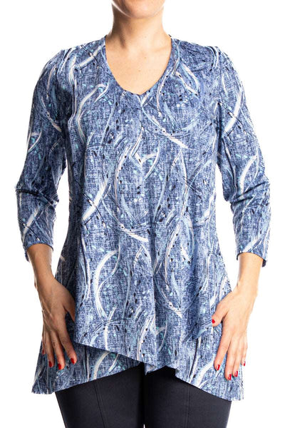 Women's Top Denim Blue Tunic Style Flattering Fit Quality Stretch Fabric- Made in Canada