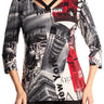 Women's Tops Graphic Grey and Red Print Neckline Detail - XX Large Series – Made in Canada - Yvonne Marie