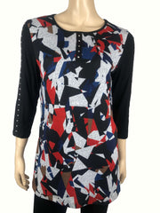 Women's Tops Colorful Black And Royal Blue Print - Made In Canada - Yvonne Marie