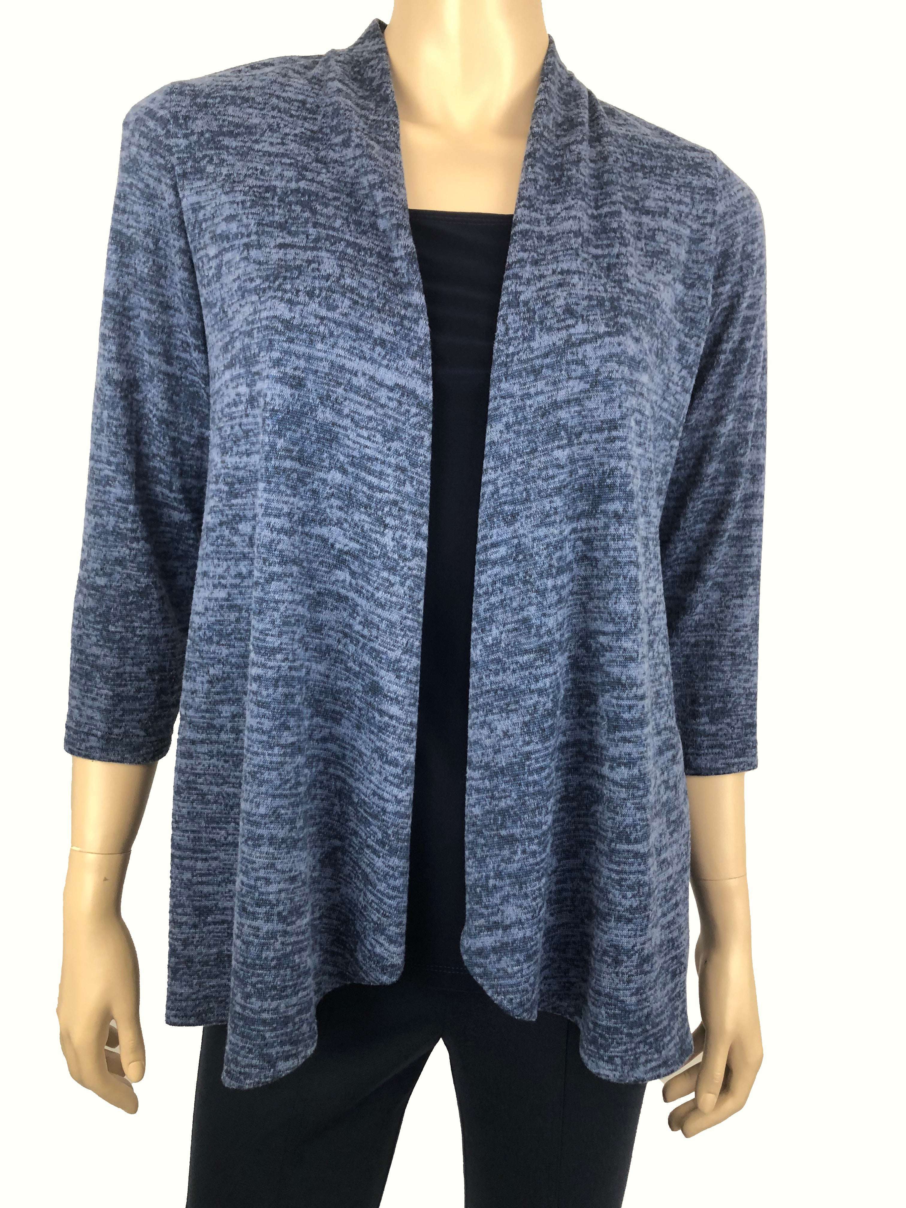 Women's Cardigan Blue Soft Stretch knit Quality Fabric Made In Canada Yvonne Marie Designer On  Sale Now3 - Yvonne Marie