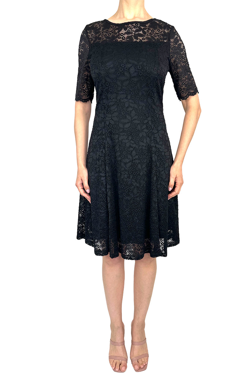 Women's black lace dress comfort stretch lace elegant design - Made in Canada