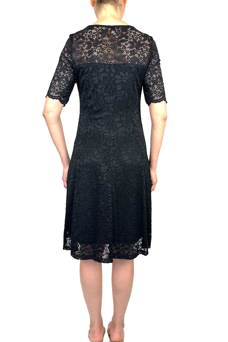 Women's black lace dress comfort stretch lace elegant design - Made in Canada