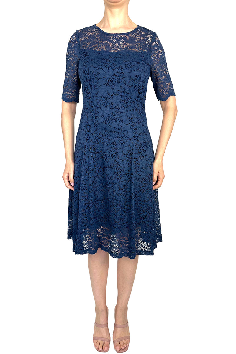 Women's Navy Dress Quality Stretch Lace Comfort Fabric  - Made in Canada