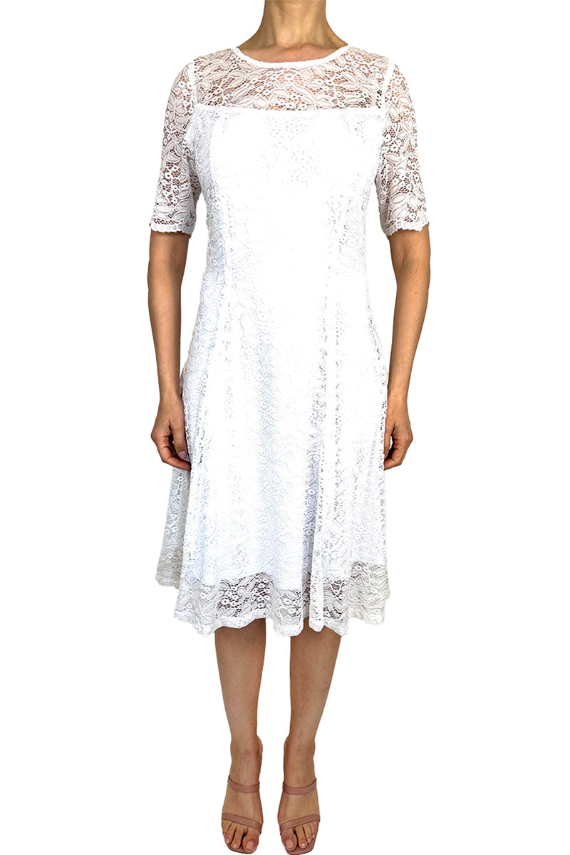 Women's White Dress Quality Stretch Lace Comfort Fabric  - Made in Canada