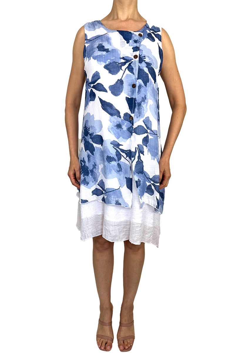 Robe femme bleu et blanc en coton mélangé tailles S - XXLarge