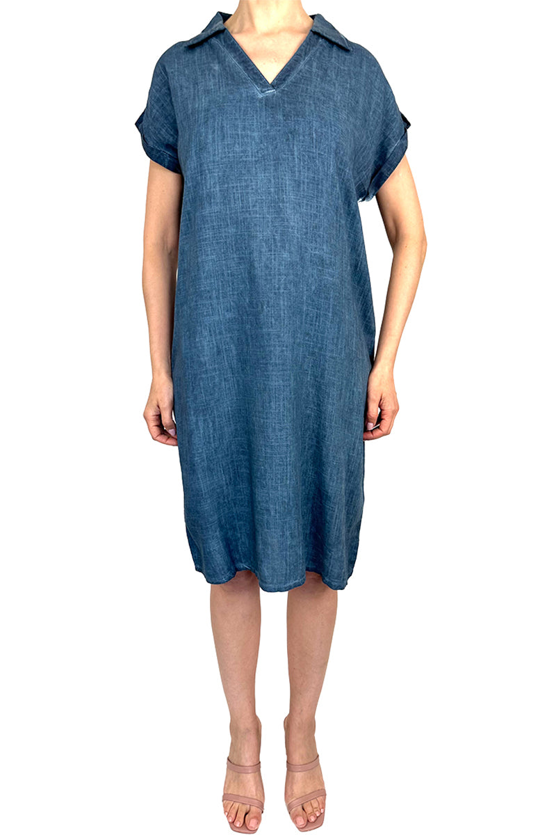 Robe femme lin mélangé bleu denim sportive et confortable - Tailles S - XX Large