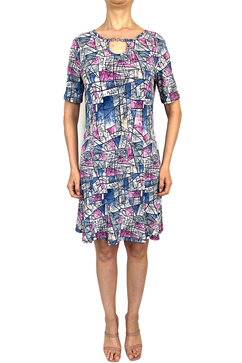 robe pour femme tissu stretch confort imprimé bleu et rose tailles s - xxlarge