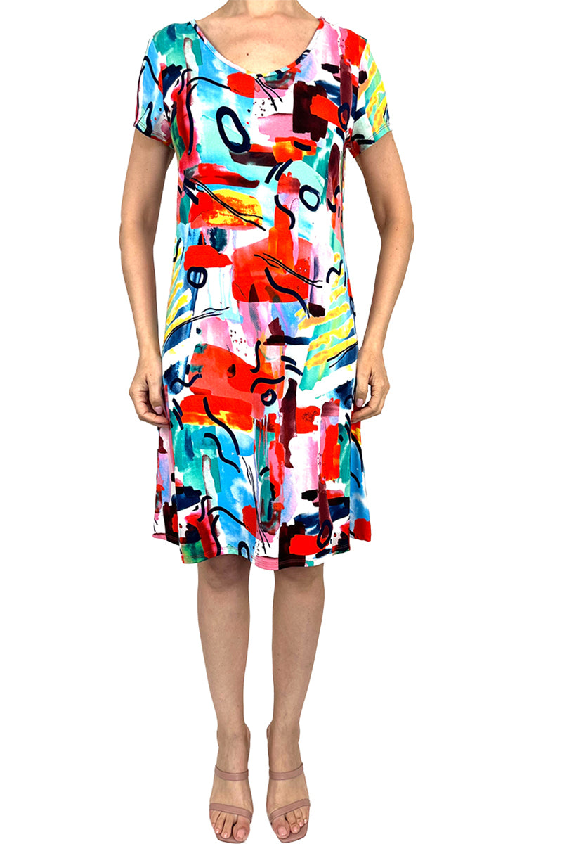 Women's Dress colorful print flattering design sizes s - XXLarge - Made in Canada