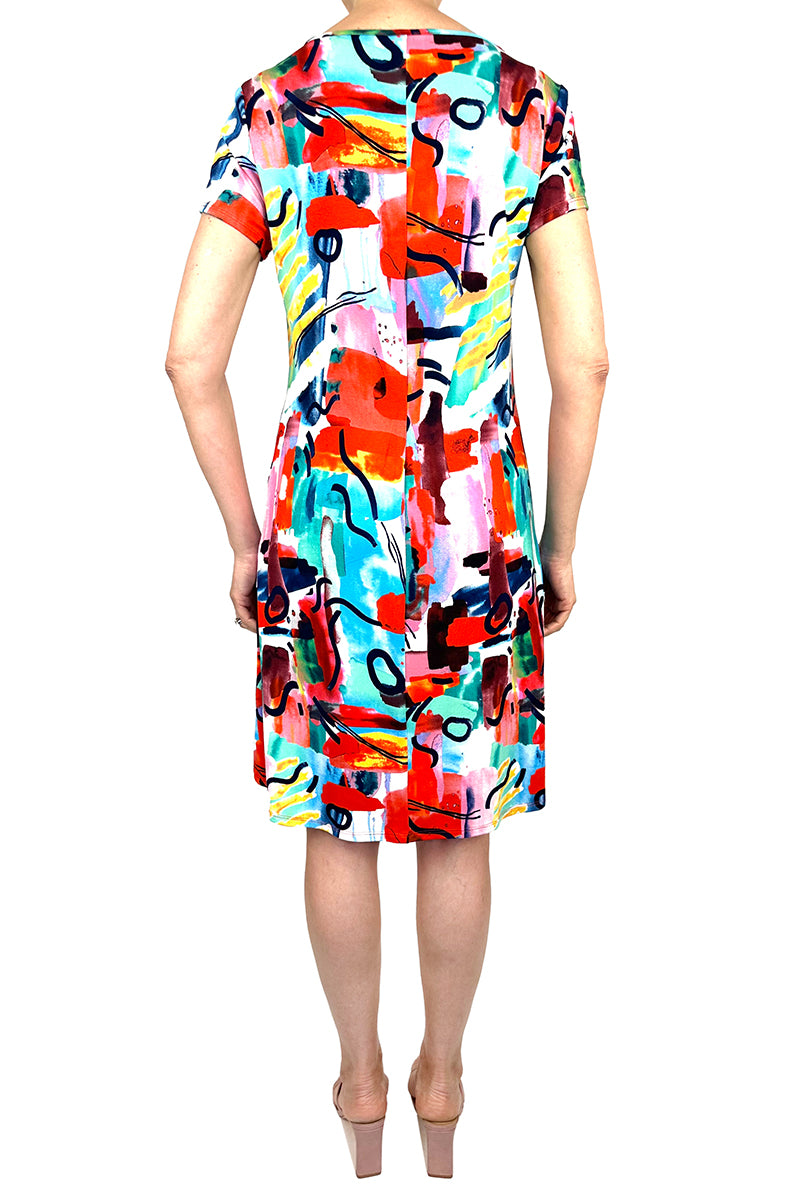 Women's Dress colorful print flattering design sizes s - XXLarge - Made in Canada