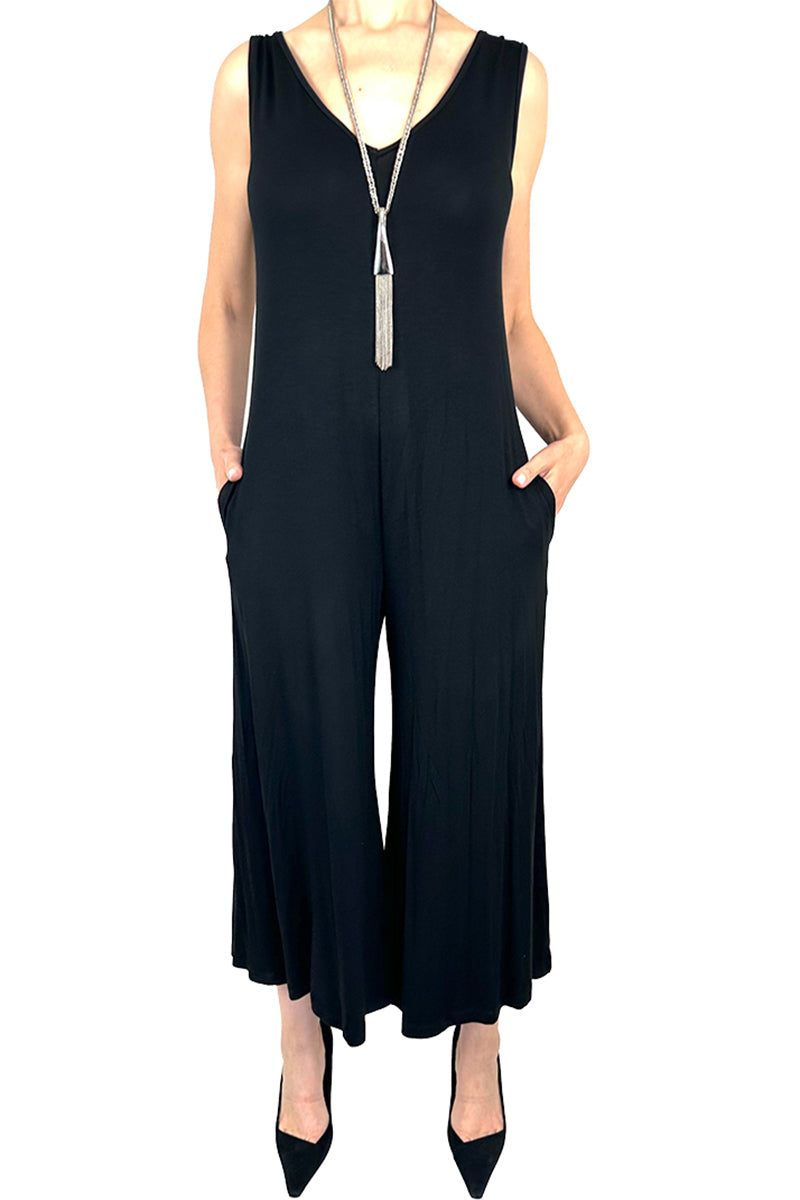 Woman's Jumpsuit Black Soft Jersey Fabric flattering comfort Fit Made in Quality Jersey Fabric Proudly Made in Canada Yvonne Marie Boutiques