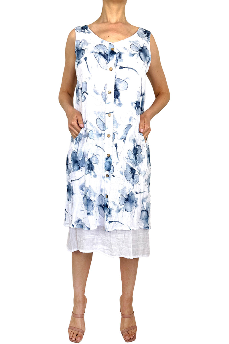 Women's Dresses On Sale Flattering Design Soft Cotton Blend Print White and Blue Sizes S-XXLARGE