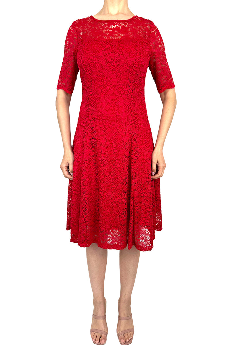 Women's red lace dress classic and elegant design - Made in Canada - Yvonne Marie