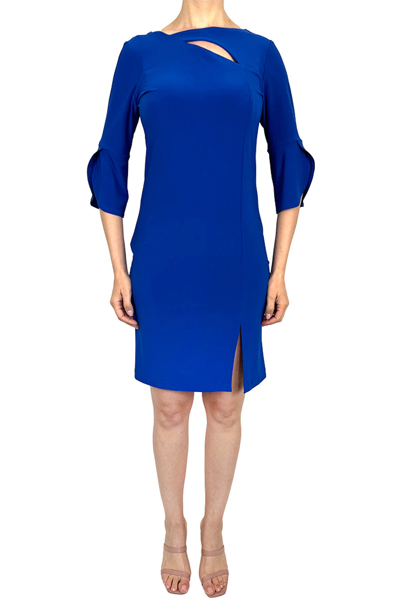 Women's Dress Royal Blue Flattering Comfort Fit Features Long Sleeve and neckline Detail Made in Canada