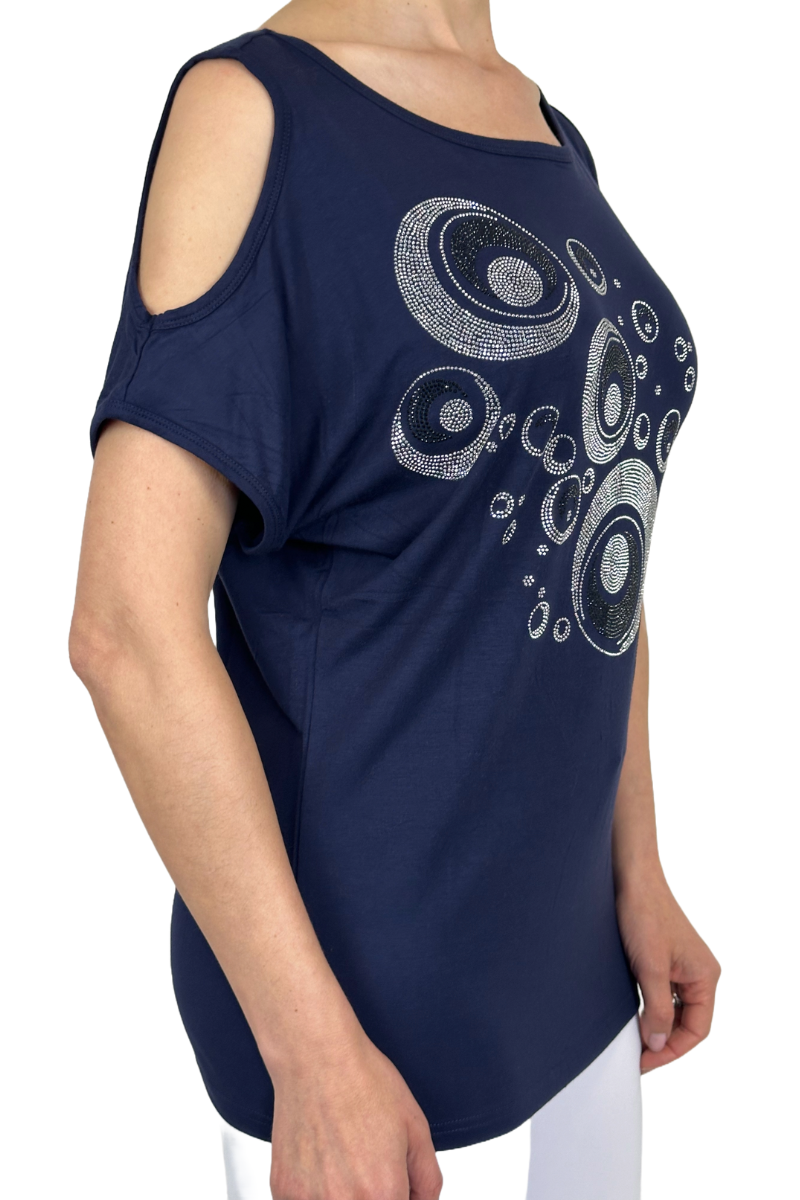 Ladies Top Navy Cold Shoulder Tunic Top with Glitter Flattering Fit XXLarge Sizes