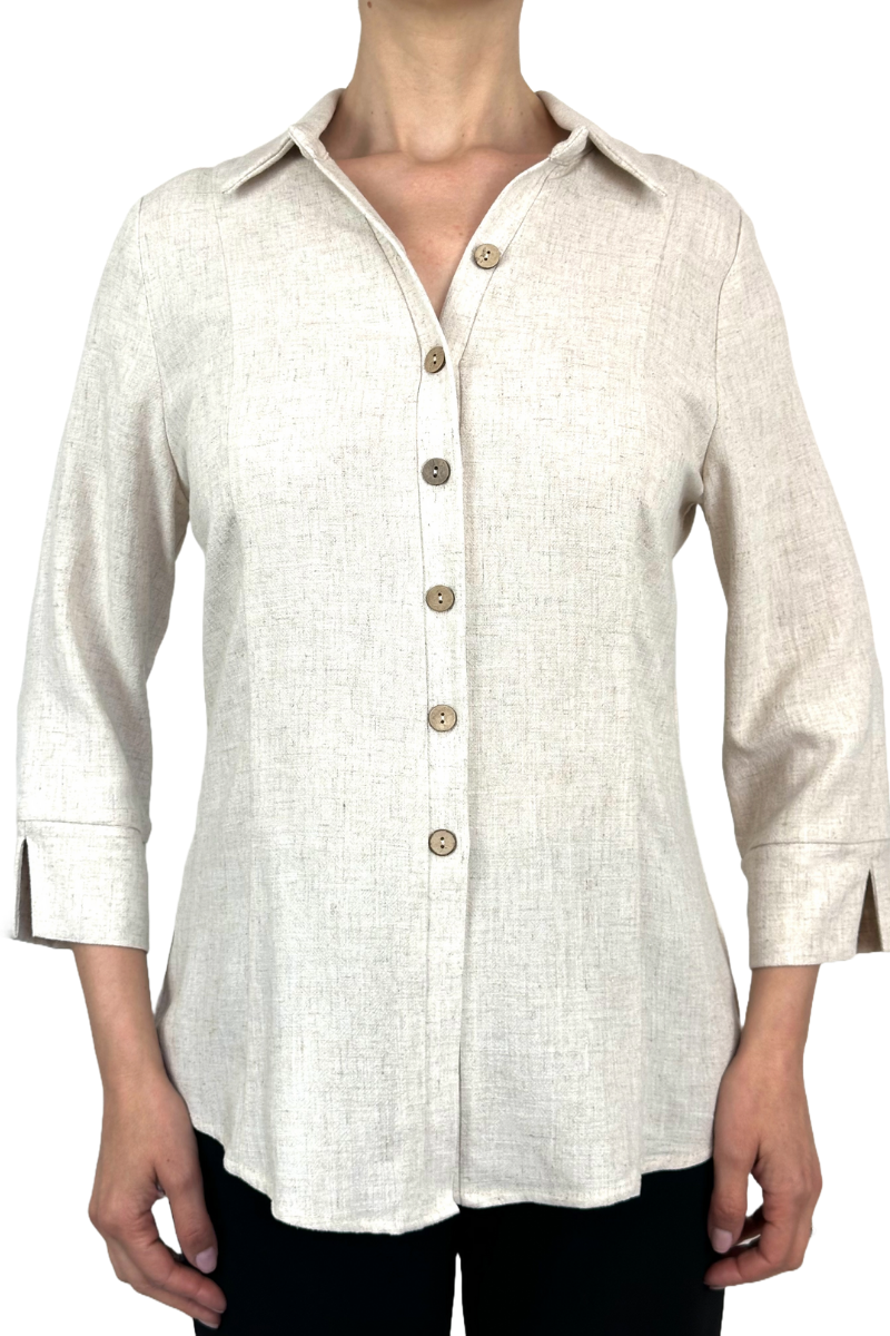 Women's Blouse Natural Beige Color - Classic Design Flattering Comfort Fit - Sizes S-XL - Made in Canada