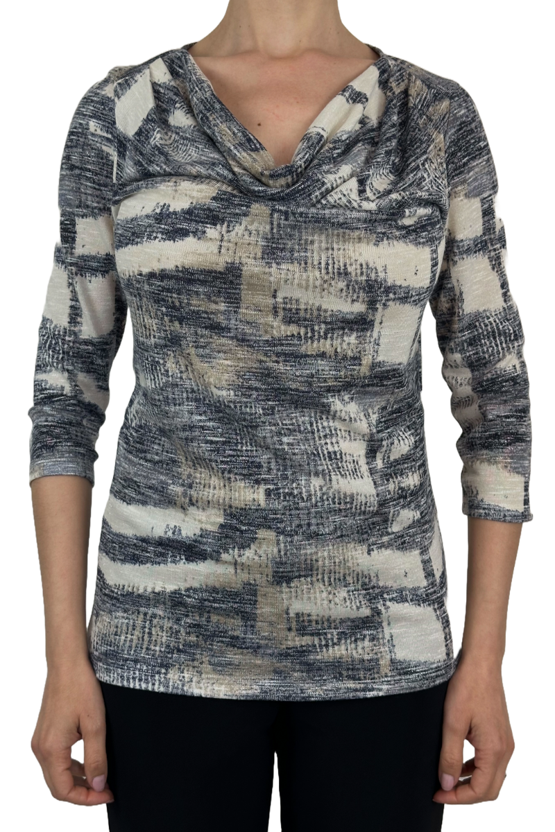 Ladies Tops On Sale - Neutral Print with Draped Neckline - Made in Canada - Sizes S-XLARGE