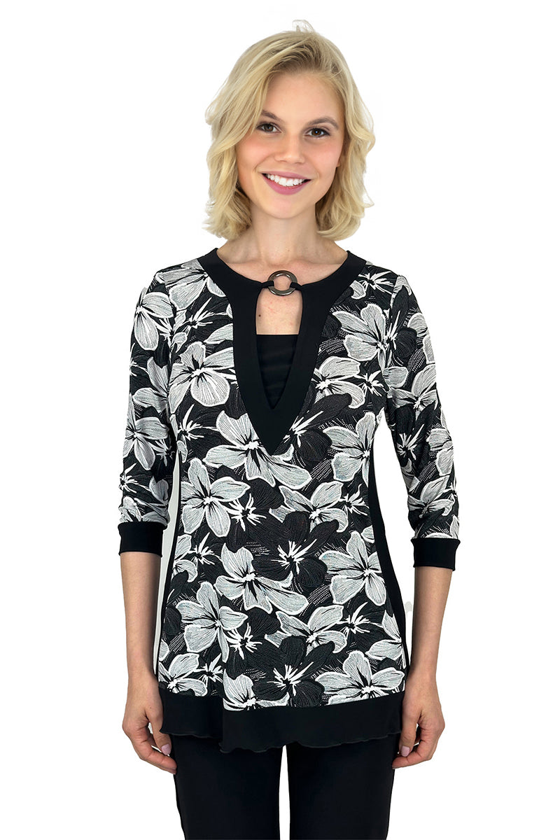 Women's Tunic Top Black and White Print Perfect For Any Special Occasion Sizes S-XX Large